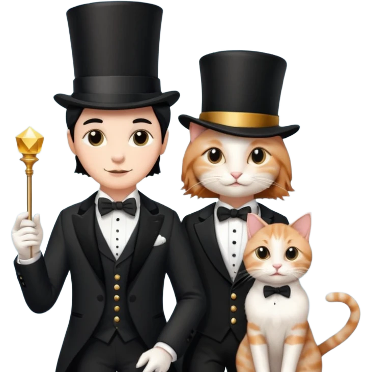 magician couple and their pet cat emoji