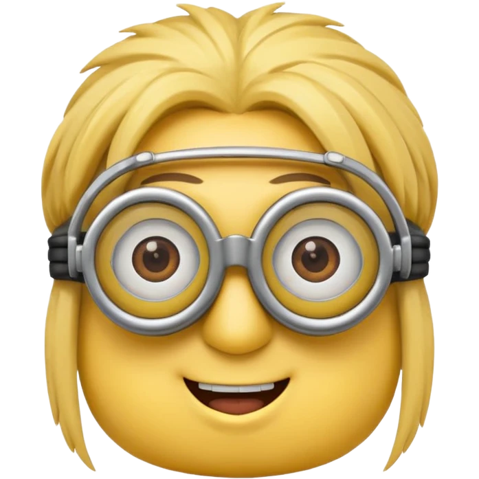 Minion emoji with a round head like normal emojis and a smurk like this emoji but a minion so basically that emoji with the goggles and the hair and not a funny head shape 😏 emoji