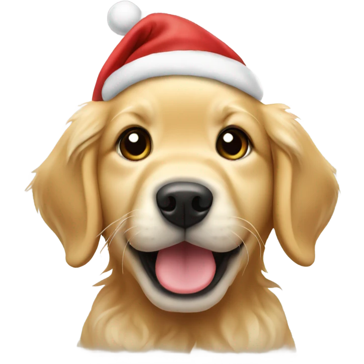 Golden retriever puppy wearing a Santa hat emoji