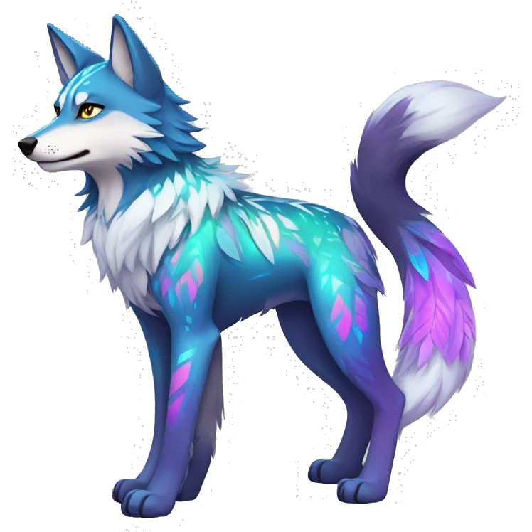 Colorful Shiny Fionbri-Falvie-sparkle-wolf-sona with tribal markings full body emoji