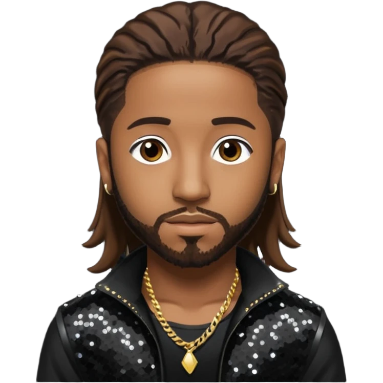 Omarion from B2K with long dark brown hair, black sequin outfit emoji
