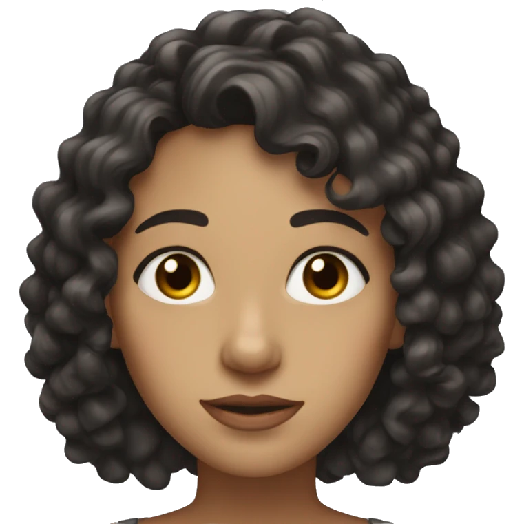 Woman, long curly dark hair, white eyes emoji