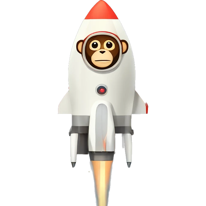 monkey fly to space in a rocket, flat 2d minimalist lnes emoji