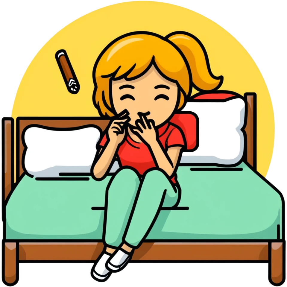 Bed emoji and woman face emoji while the dancer face emoji is behind her holding a cigarette  emoji