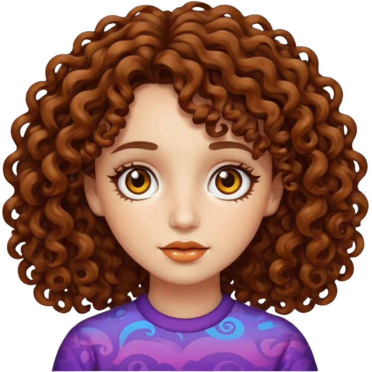 Psychedelic brown curly hair brown eyes white skin girl emoji