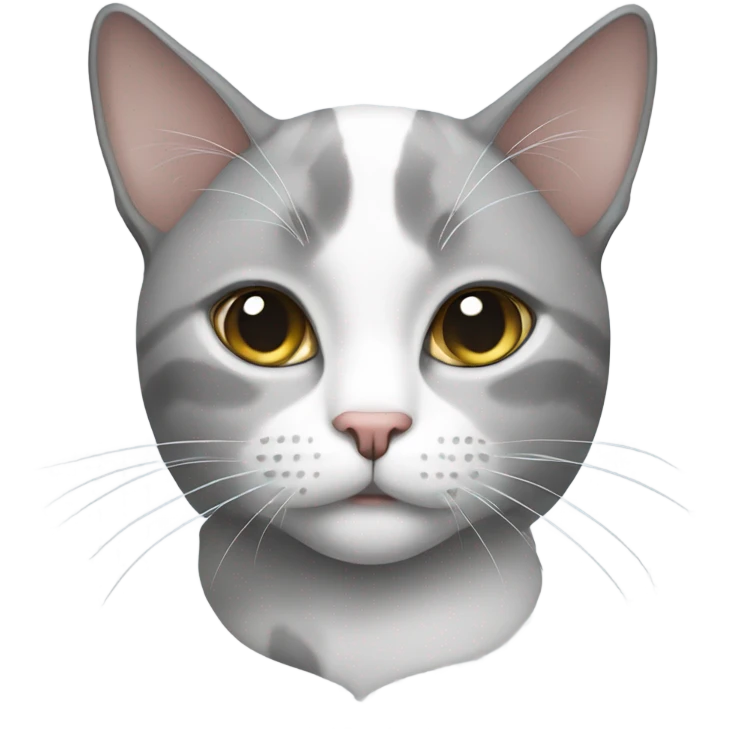 White and grey cat with symmetrical face emoji