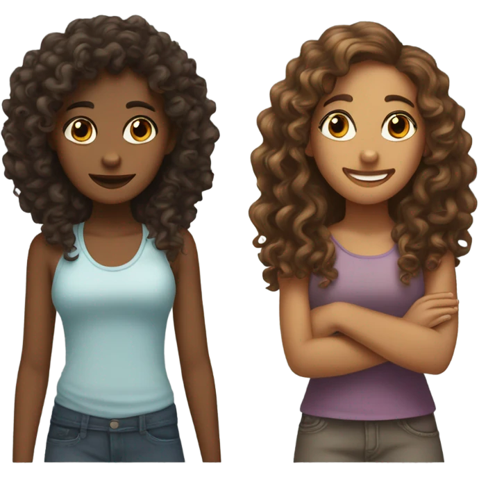  Two girls cuddling one brown skin one curly both Carly hair  emoji