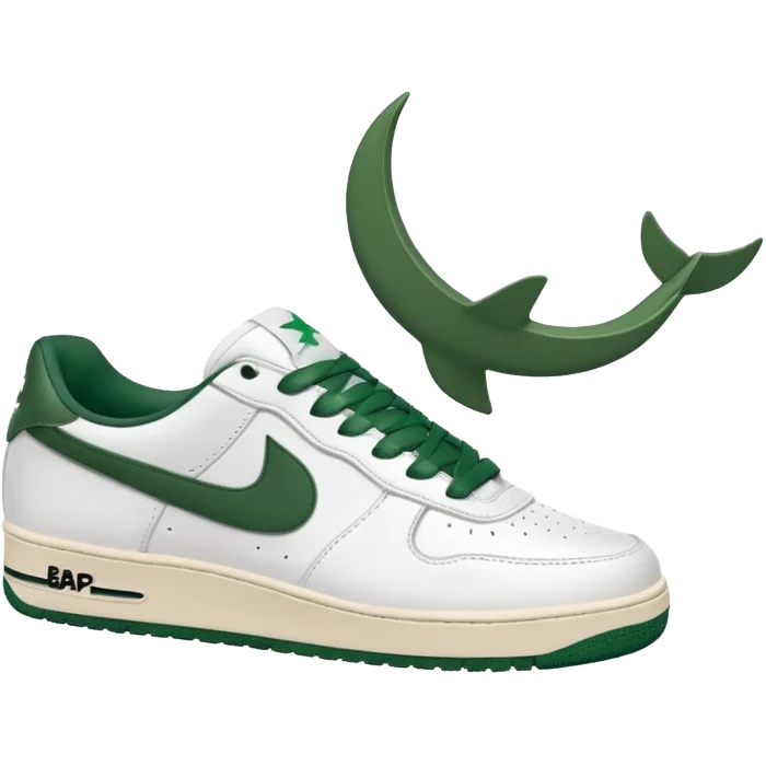 Сделай кроссовки BAPE STA белые с темно-зелеными шнурками и свушем emoji