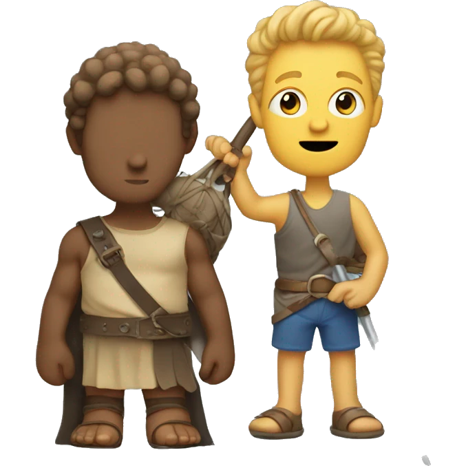 Tiny David with sling and giant Goliath emoji