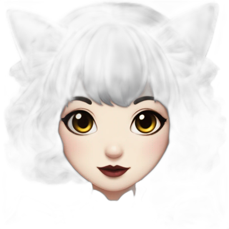 Cat girl with short black hair wearing traditional goth makeup and wearing frilly gothic Lolita drwaa emoji