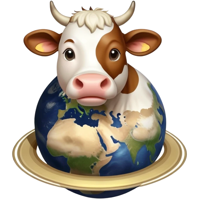 A cow with its head attached to planet Saturn as its body, with Saturn's rings around the middle, and giant realistic human feet at the bottom emoji