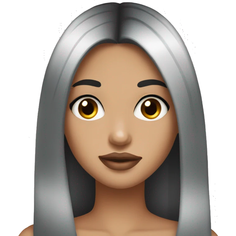 Straight black hair, girl, long hair, brown eyes, eyelash extensions, big lips emoji