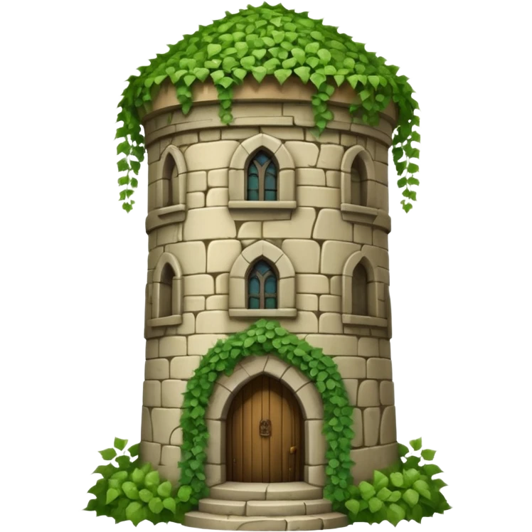 A medieval tall round tower covered in ivy vines. emoji