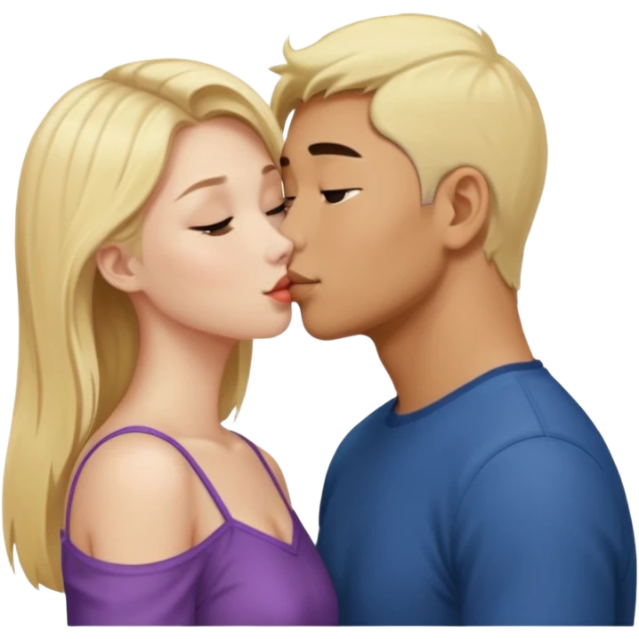 blonde girl kissing asian man emoji