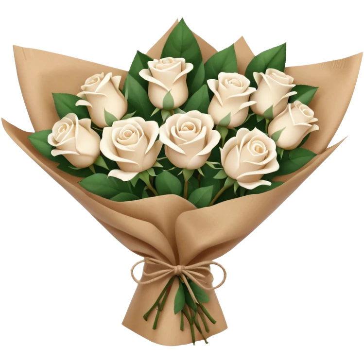 white roses bouquet in brown paper emoji