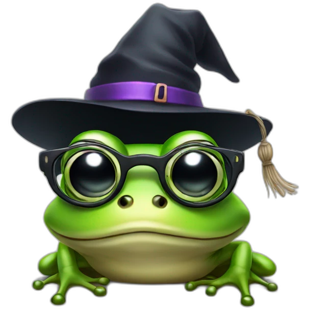 a frog wearing glasses and witch hat emoji