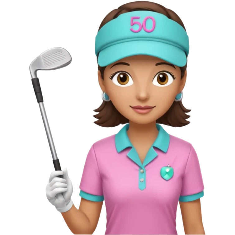 Golf themed pink and aqua 50th birthday for brunette female doctor   emoji