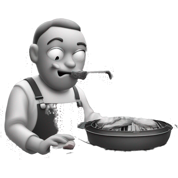 a meat smoker in the backyard billowing smoke black and white emoji