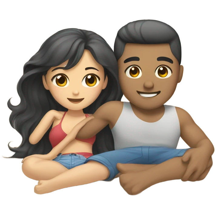 asian girl laying on the beach with american boyfriend emoji