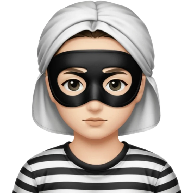 Thief with black eye type mask and black and white striped prison clothes emoji