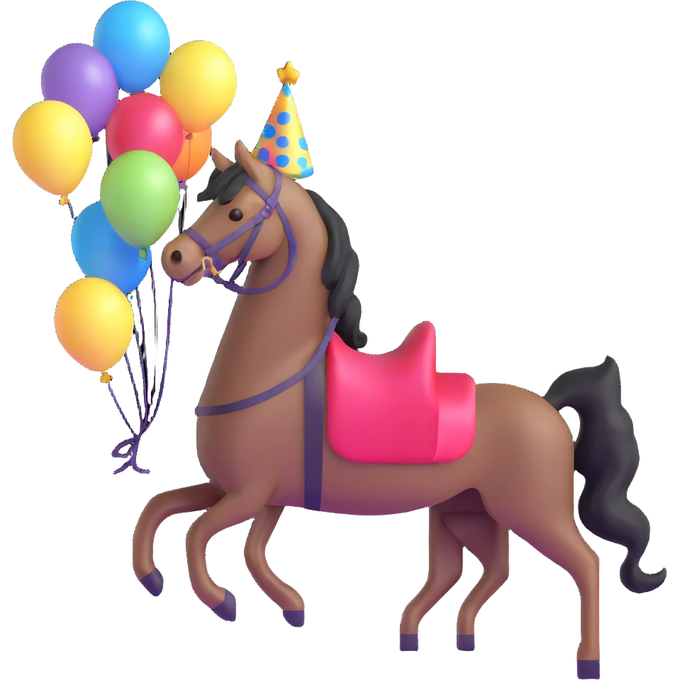 horse with party hat and balloons around emoji