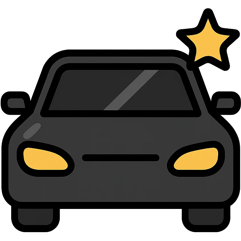small bright silver or gold star on the glossy black surface of a high-end car, main color glossy black, subtle reflections, emphasis on mirror-like shine, modern and clean, not overloaded emoji