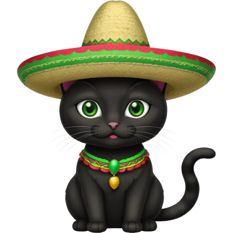 Black cat with Mexican sombrero emoji
