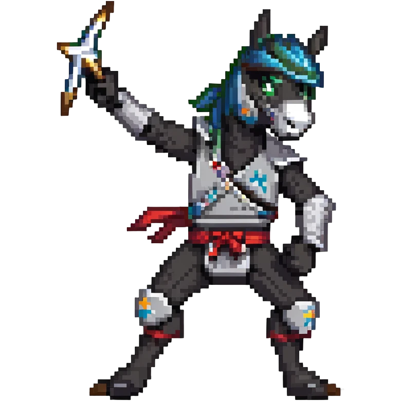 Ninja horse, black ninja outfit, throwing star, stealthy pose emoji