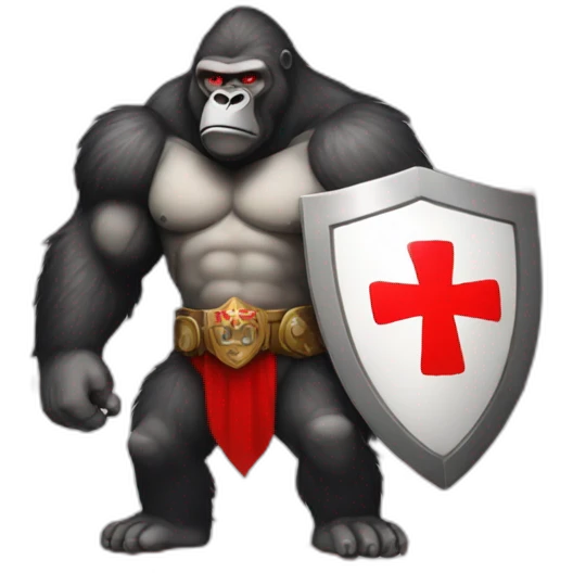 Buff Gorilla wearing a Crusader armor with the holy red Cross emoji