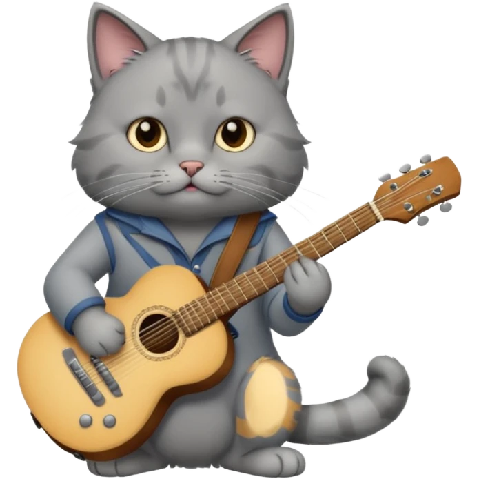 grey cat play guitar, long full body emoji