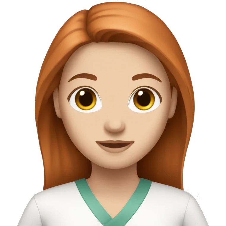 white girl. long auburn hair. Scrubs.  emoji
