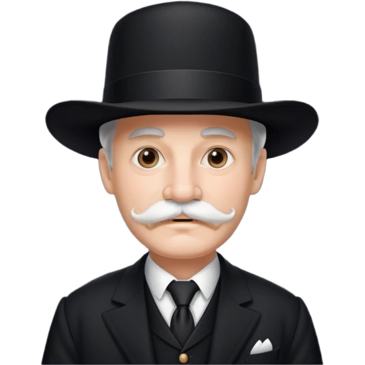 very big white moustachhe and typical 1900 black elegant clothes and hat . politician pose emoji