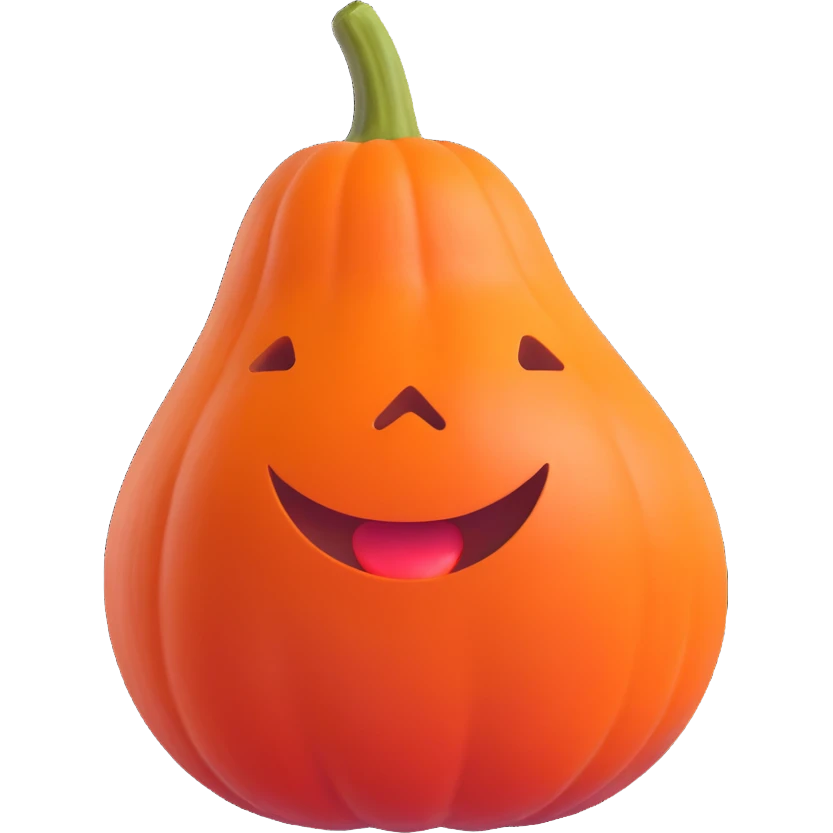 whole red kuri squash with deep orange-red skin and short curved stem, round slightly pear-shaped body, matte texture, clean 3D style, soft lighting, emoji scale emoji