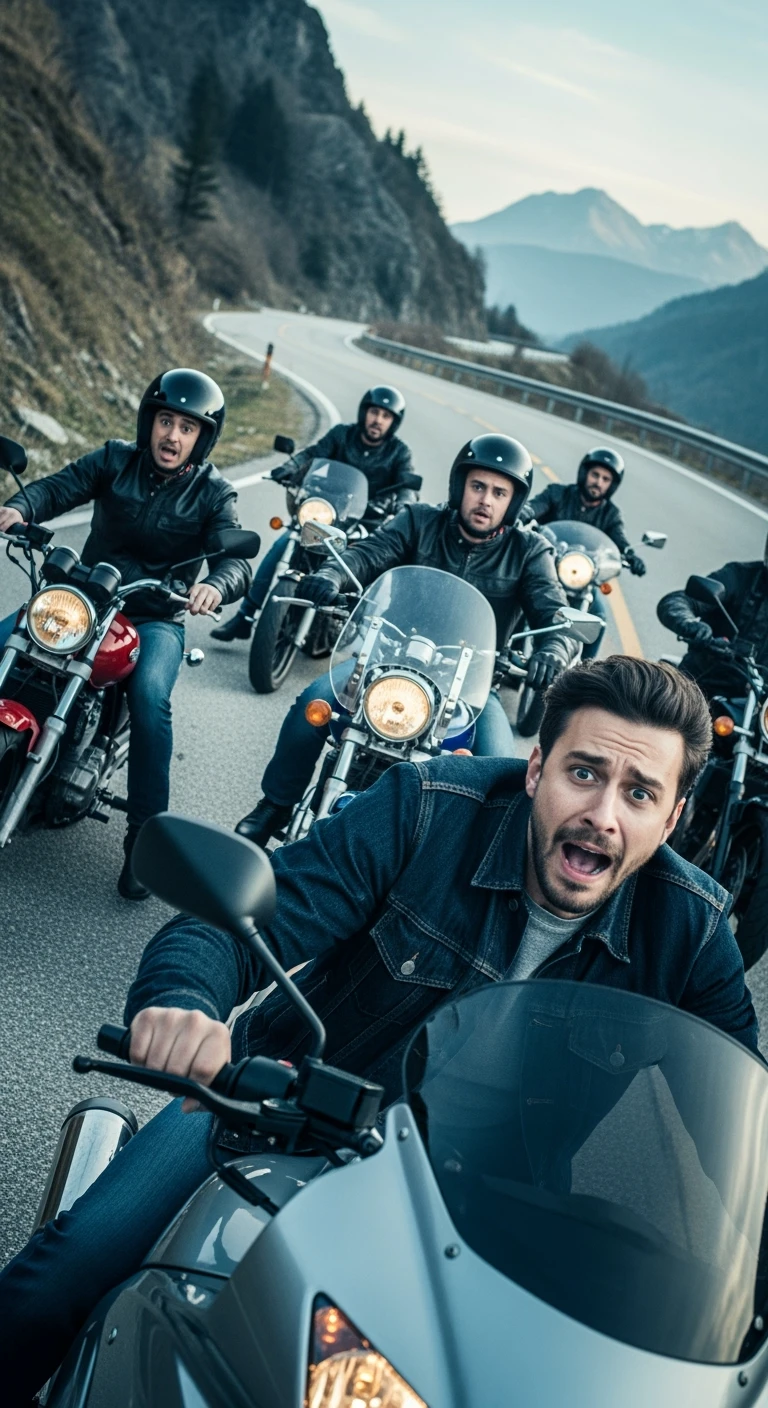 motociclisti spaventati perchè stanno per avere incidente a causa dell'infezione Toxoplasma che altera le loro menti emoji