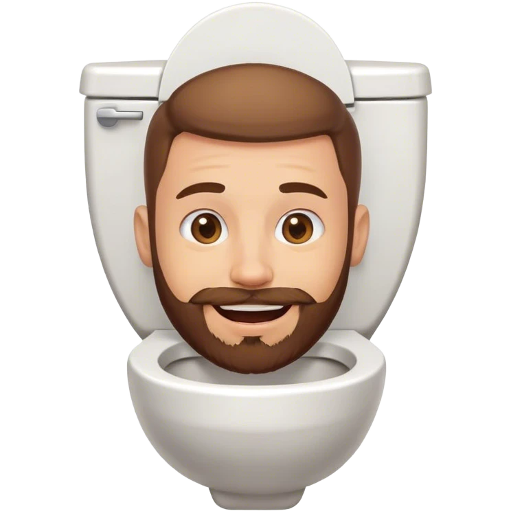 A toilet with a guy with a brown beard and light skin’s head sticking out of it, smiling emoji
