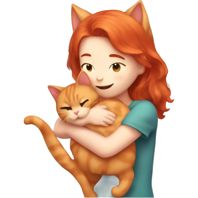 cute red haired cat girl giving a hug to chat emoji