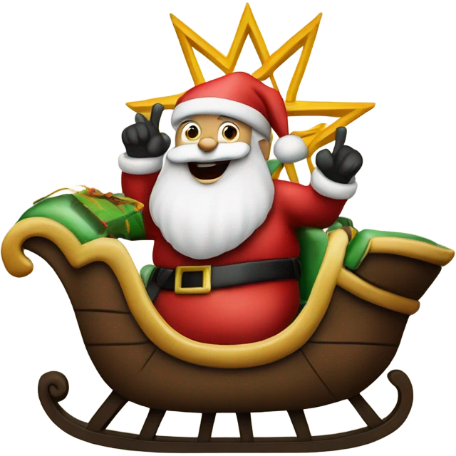 Santa Claus on his sleigh with a six point Jewish star emoji