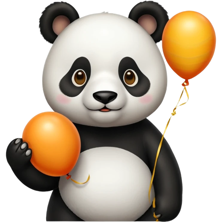 panda holding yellow and orange lines balloon in hand emoji