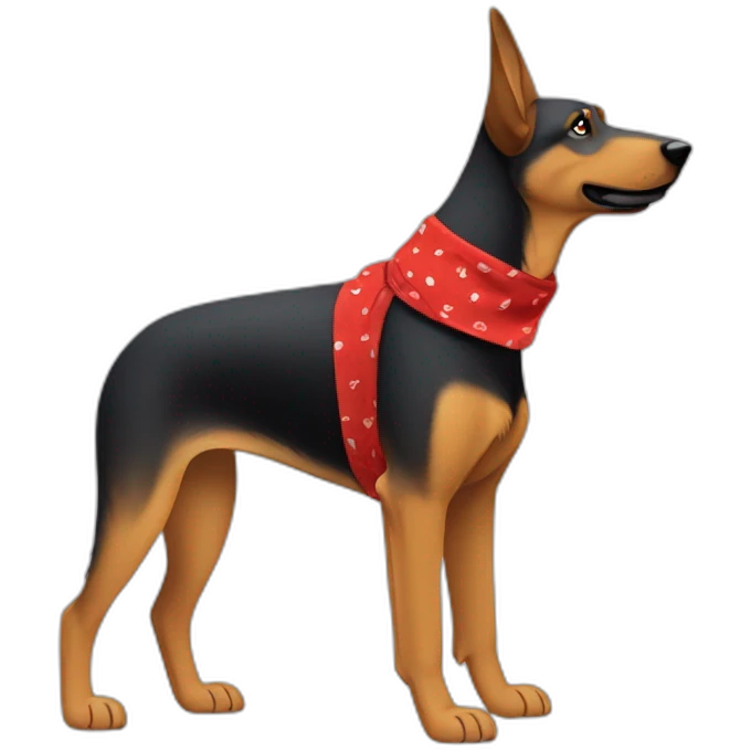 75% Coonhound 25% German Shepherd mix dog wearing small plain red bandana side view full body in profile left facing emoji