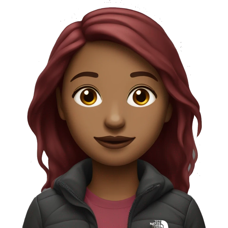 beautiful burgundy straight haired Girl wearing northface full body emoji