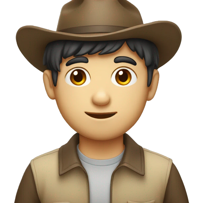 Face emoji, boy in hat with fair skin and dark hair, holding laptop emoji