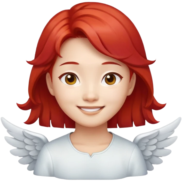 Smiling Asian angel with red hair and oval face emoji