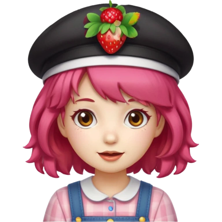 Cute ai emoji girl strawberry hair, and shortcake Berry hat, kawaii emoji