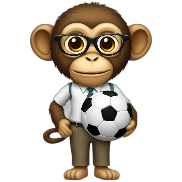 monkey professor with glasses and beard holding a soccer ball emoji