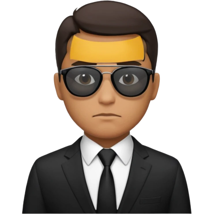 رجل يرتدي نظارات شمسية وبذلة رسمية سوداء بالكامل حتى ربطة العنق كانه عميل fbi emoji