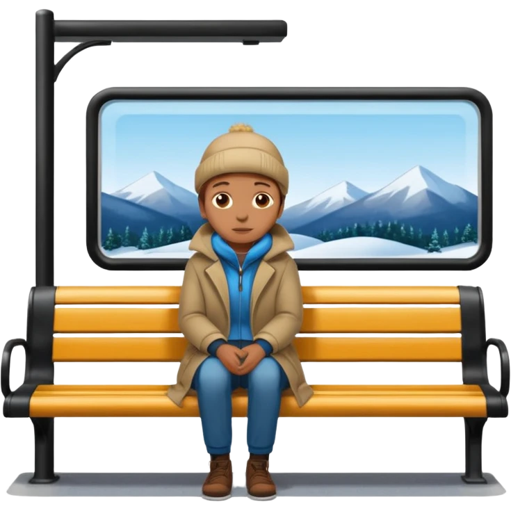 person sitting on a bench at a bus stop emoji