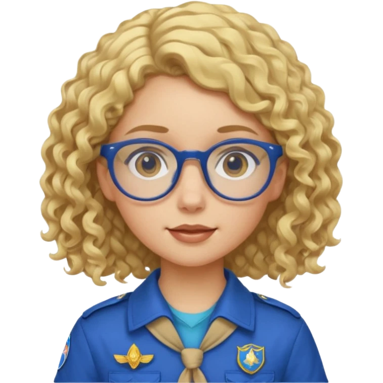 scout girl with blue scout uniform, blonde curly haired and glassess emoji