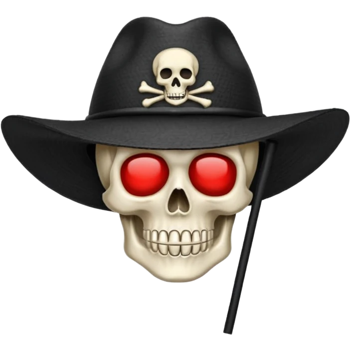 Drapeau de tête de mort avec un fond noir et sur la tête met un chapeau de paille avec un fil rouge emoji