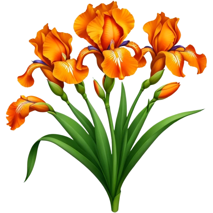 big bouquet Vibrant Orange Iris, luxuriant, leaf, bud emoji