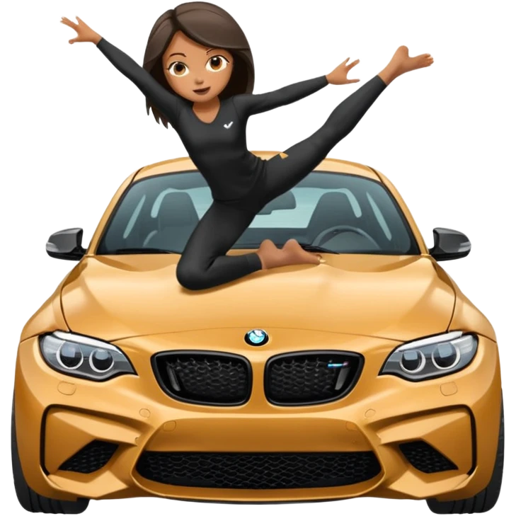 realistic portrait of girl doing the splits on the hood of BMW M2 car emoji